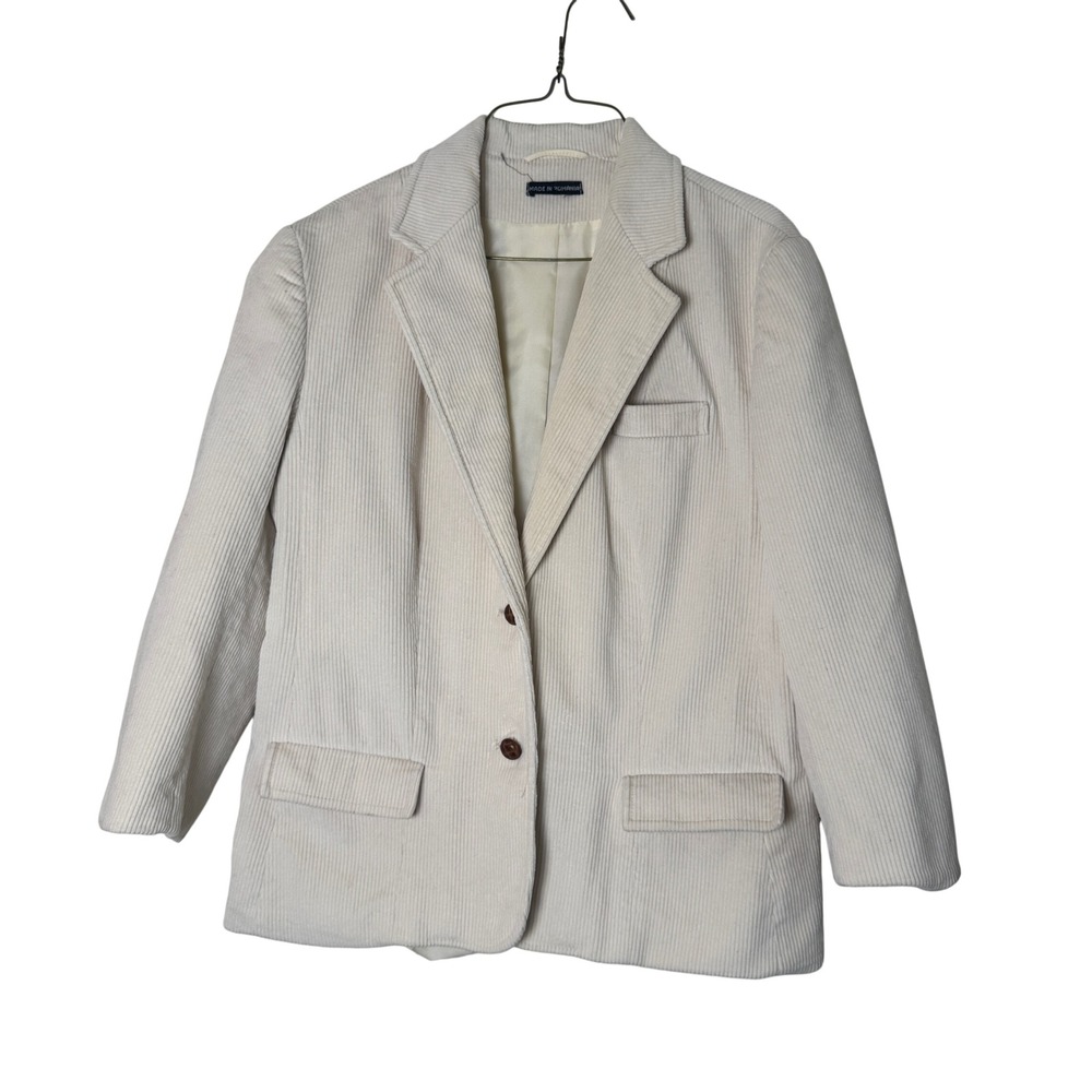 Coatree Cream Ivory Corduroy Blazer Jacket Womens Size 16 Vintage